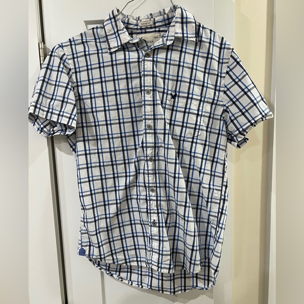 Men's Blue Plaid Short Sleeve Shirt